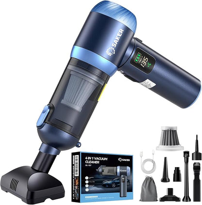 Saker Car Vacuum Portable Cordless 20000Pa Suction Power 4 in 1 Handheld Vacuum with LED Light Type-C Portable Mini Vacuums for Gifts Car, Home, Office, Pet HL157 Blue
