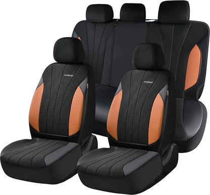 Coverado Seat Covers for Car, Automotive Car Seat Covers 5 Seats, Mesh Breathable Leather Seat Protectors, Brown Seat Covers Universal Fit for SUV, Truck, Vans, Sedan
