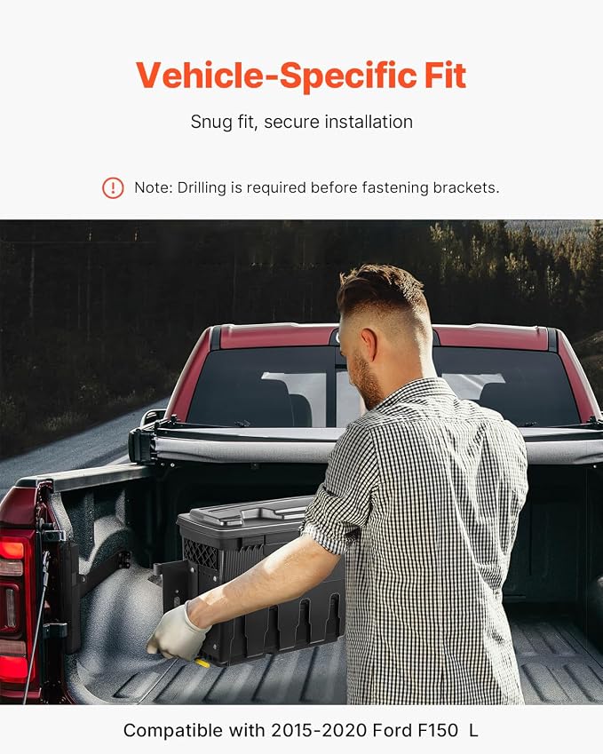 VEVOR Truck Bed Storage Box, Lockable with Password Padlock, 6.6 Gal/25 L ABS Wheel Well Tool Box, Waterproof and Durable, Compatible with Ford F-150 2015-2021, Drivers Side (Left)