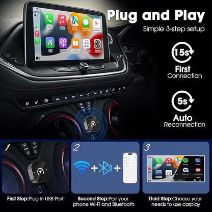 Wireless Carplay Adapter & Android Auto 2026 Upgrade Wired CarPlay to Wireless,2-in-1 Mini USB Design with Fast Stable Connection Car Play for Apple iOS 10+, Android 11+ Version