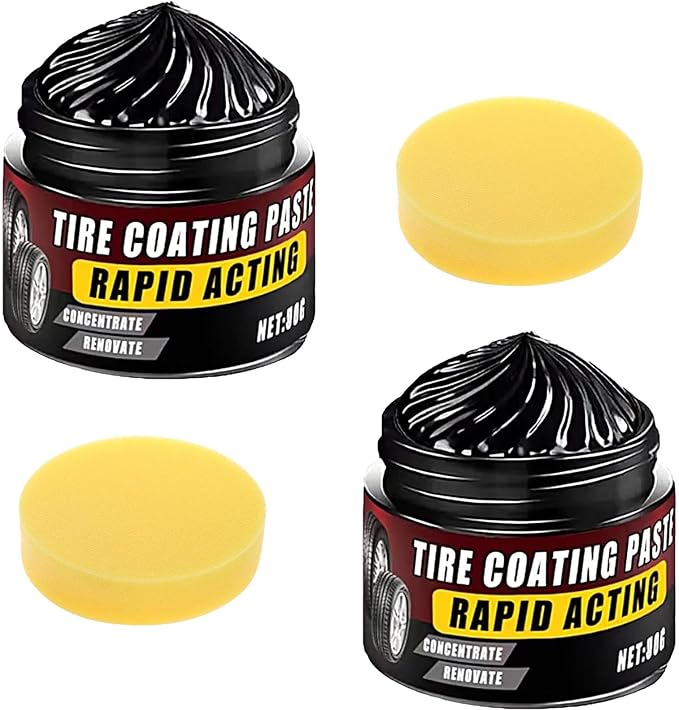 2026 New Tire Coating Paste & Trim Restorer,Car Tire Plastic Trim Renewal Paste with Sponge,Tires Polishing Pastes for Cars, Trucks,Motorcycles,Bring Back the Deep Black Shine (2 Set)