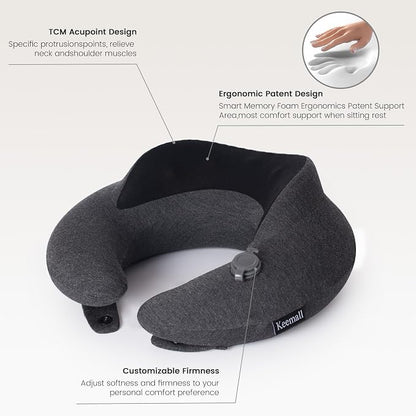 Keemall Inflatable Neck Pillow, Premium Travel Neck Pillow for Airplane Headrest Sleep - 3rd Generation, Double Comfort Plane Pillow for Long Flight