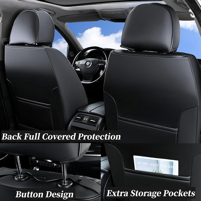 Coverado Car Seat Covers for Front Seat, Leather Seat Covers for Cars, Front Seat Covers, Waterproof Car Seat Protectors Car Seat Cushions Universal for Most Vehicles, Black&Redline
