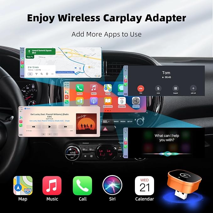 【2026 Upgarded】 Wireless CarPlay Adapter for iPhone, Mini USB Design for Cars with Wired CarPlay, Fast Connection,5.8GHz WiFi, Compatible with iOS 10+ & iPhone 6+, USB/Type C,Plug and Play（Orange）