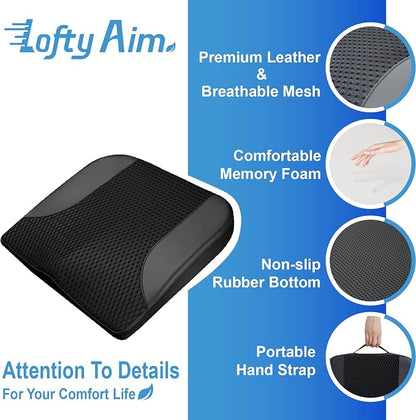 Lofty Aim Car Seat Cushion, Comfortable Memory Foam Seat Pillow for Driving, Sciatica-Back Pain Relief, Cushion for Car-Truck, Office, Wheelchair - Black