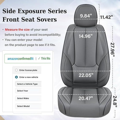 Coverado Front Seat Covers, Waterproof Nappa Leather Car Seat Cover, Sideless Car Seat Covers Front Seats, Driver Seat Cover, Car Seat Protector Universal Fit for Most Sedans SUV Truck, Grey