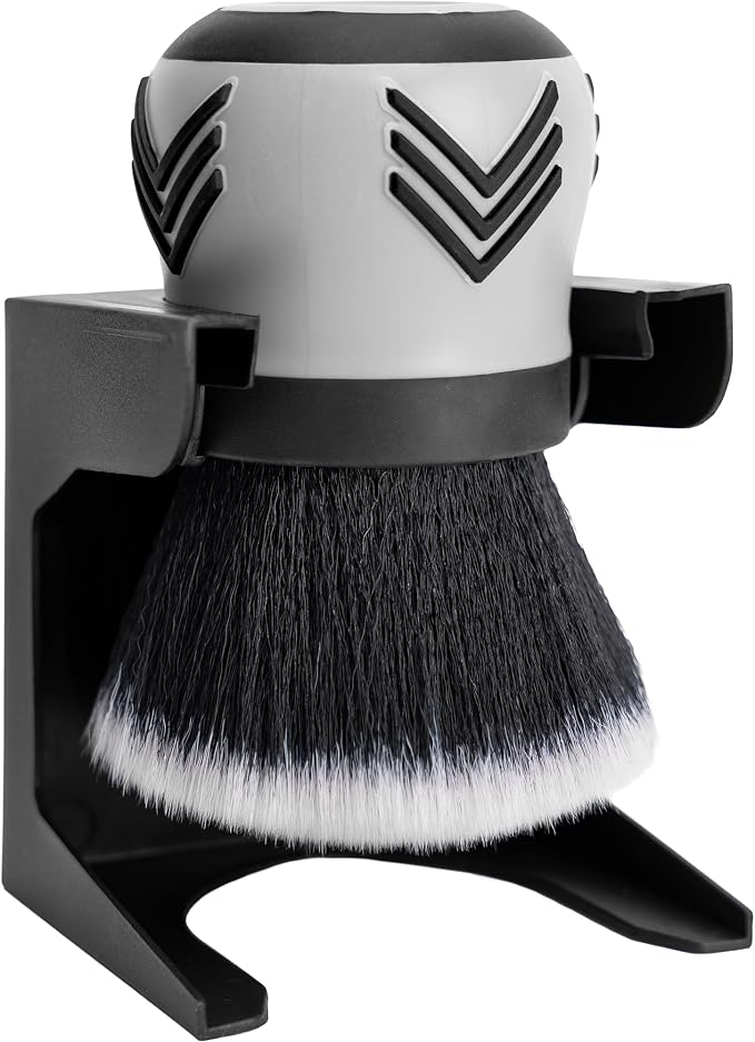 VIKING Car Cleaning Brush for Car Detailing Kit, Super-Soft Bristles for Interior Detail and Cleaning, 5 Inch Diameter, Black/Grey, Storage Stand Included