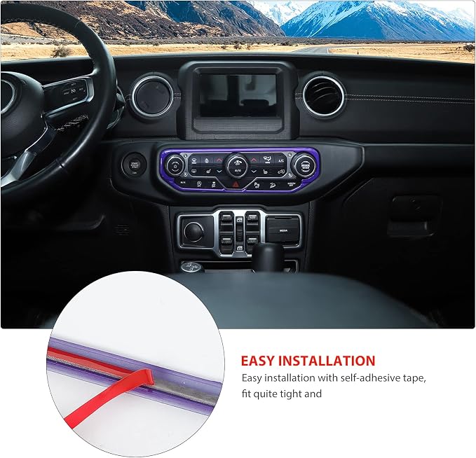 RT-TCZ Air Conditioning Dashboard Center Console Control Trim Panel Cover Interior Accessories Decoration Trim Kit for 2018-2022 Jeep Wrangler JL JLU & Jeep Gladiator JT (Purple)