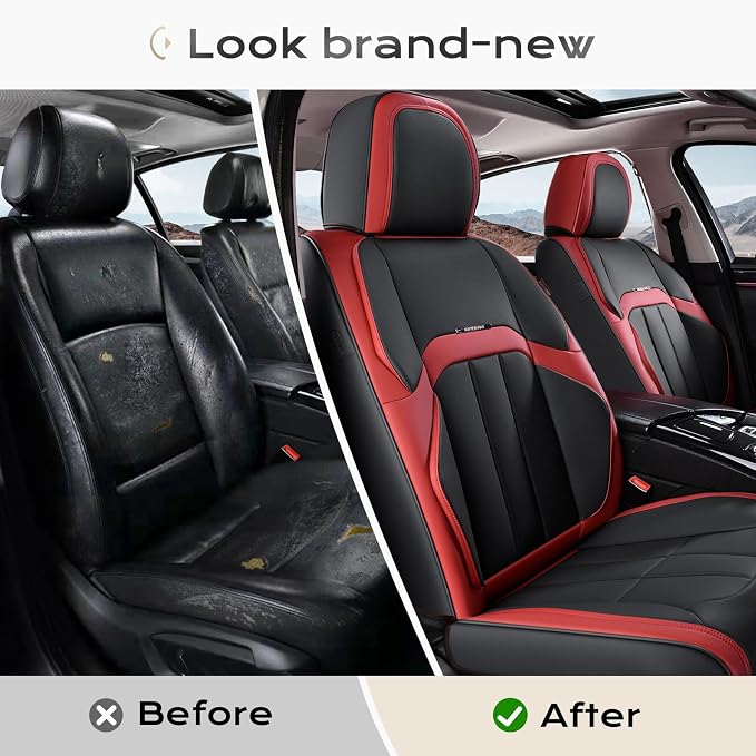 Coverado Car Seat Covers Front Set, Luxury Nappa Leather Seat Covers Universal Fit Waterproof Non-Slip Breathable Automotive Seat Protectors for Cars, SUVs, Trucks
