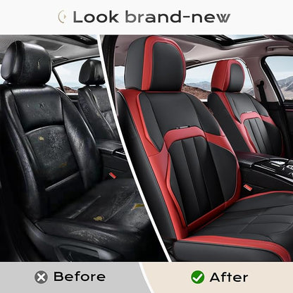 Coverado Car Seat Covers Front Set, Luxury Nappa Leather Seat Covers Universal Fit Waterproof Non-Slip Breathable Automotive Seat Protectors for Cars, SUVs, Trucks