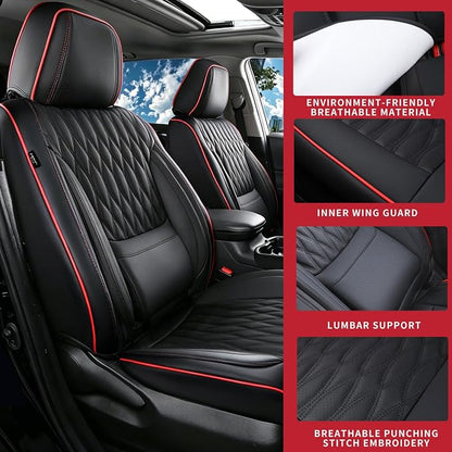 Car Seat Covers, Luxury Breathable Waterproof Faux Leatherette Car Seat Covers Cushion Protectors with Lumbar Support, Car Seat Cushion, Universal Fit Most Cars (Black, Front Seats - 2 PCS)