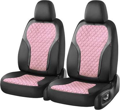Coverado Seat Covers Front Seats, 2-Pack Luxury Diamond Leather Car Seat Cover, Sports Carbon Fiber Design Waterproof Car Seat Protector, Black Pink Automotive Seat Covers Universal Fit Most Cars
