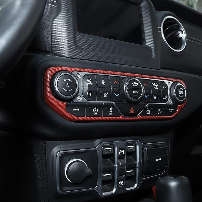 RT-TCZ Air Conditioning Dashboard Center Console Control Trim Panel Cover Interior Accessories Decoration Trim Kit for 2018-2022 Jeep Wrangler JL JLU & Jeep Gladiator JT (Red Carbon Fiber Grain)