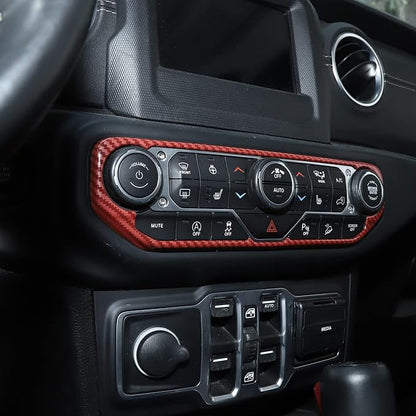 RT-TCZ Air Conditioning Dashboard Center Console Control Trim Panel Cover Interior Accessories Decoration Trim Kit for 2018-2022 Jeep Wrangler JL JLU & Jeep Gladiator JT (Red Carbon Fiber Grain)