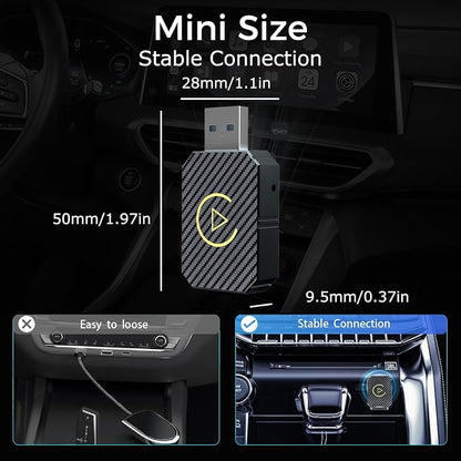 Wireless CarPlay Adapter 2026 Upgraded,CarPlay & Android Auto 2-in-1, Mini USB Design for Cars with Wired CarPlay,Fast Auto-Connect,Plug & Play,for iOS 10+, Android 11+ Version(Carbon Fiber Color)
