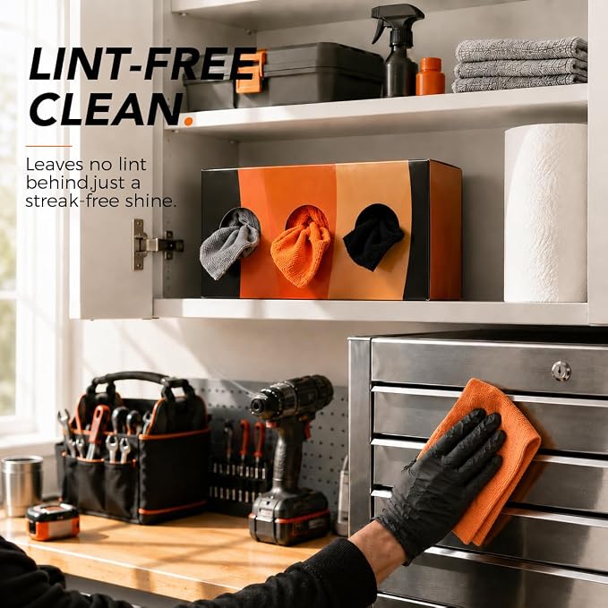UNIMADE Microfiber Cleaning Cloth, 150 Pack Reusable Paper Towels Microfiber Towels for Cars Lint Free Shop Rags with Box for Home Kitchen Automotive, 11"x 9", Grey & Orange & Black