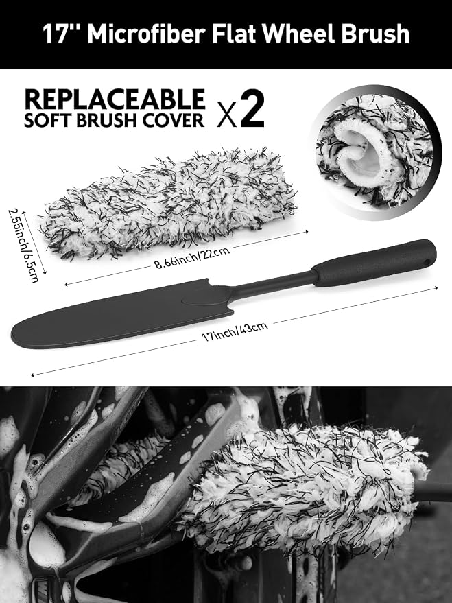 Fantasticlean 7PCS Car Wheel Brush Kit, Tire Brush for Car Owners & Auto Detailers, Soft-bristled Rim Brush, Flat Wheel Brush, Double-Ended Detailing Brush and Pads for Home Shop, Cars Trucks RVs