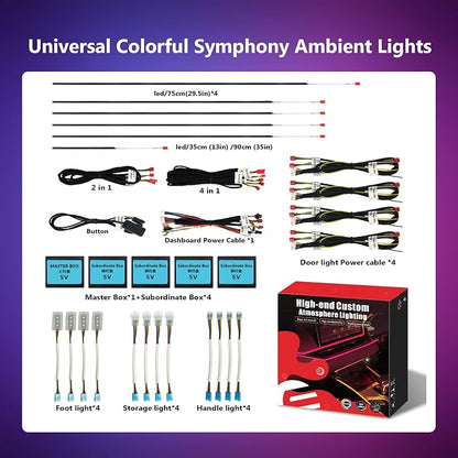 Car-Ambient-Lighting-Kit,RGB 18 in 1 256 LED with Wireless APP DIY Modes Acrylic Interior Car LED Strip Light