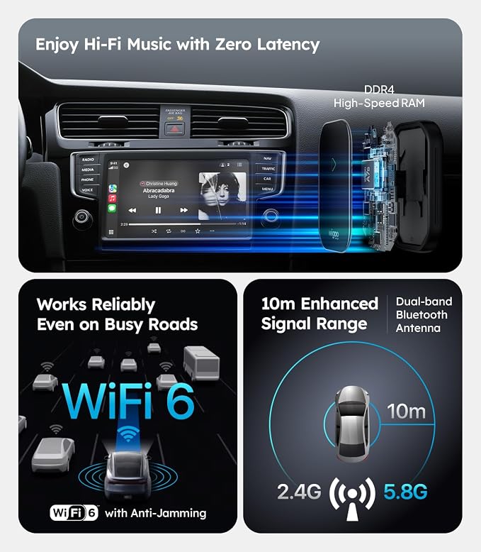 Wigoo 2026 Upgrade Wireless CarPlay Adapter [Long-Drive Stability, 10s Auto Connect] Converts Wired to Wireless CarPlay, Low Delay CarPlay Dongle for iPhone, Fit for Cars with Wired CarPlay, Black