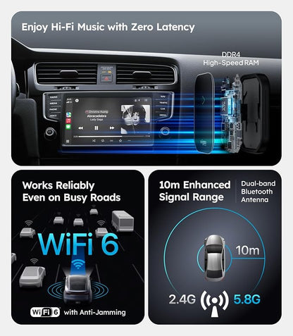 Wigoo 2026 Upgrade Wireless CarPlay Adapter [Long-Drive Stability, 10s Auto Connect] Converts Wired to Wireless CarPlay, Low Delay CarPlay Dongle for iPhone, Fit for Cars with Wired CarPlay, Black