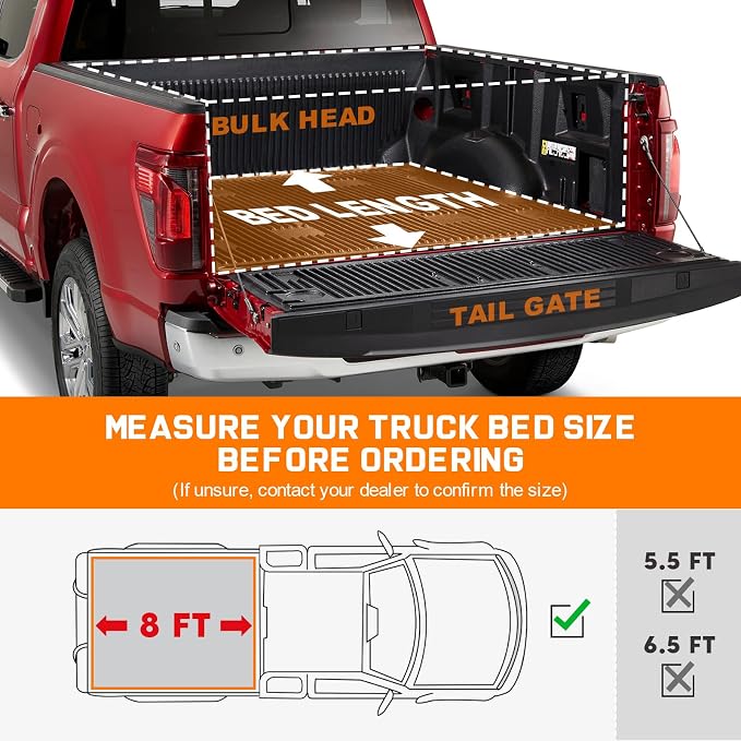 RHOBRA Soft Quad-Fold Truck Bed Tonneau Cover Compatible with 2007-2026 Toyota Tundra with 8ft Bed, 26.5oz Vinyl Truck Bed Cover, Weather Resistant Bed Cover