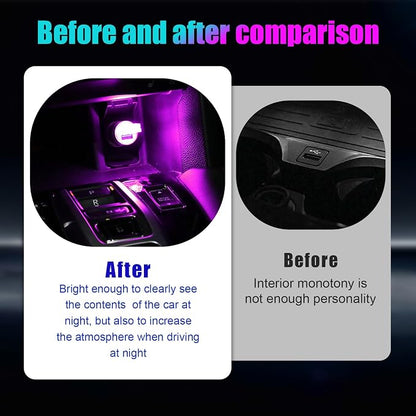 4 PCS USB LED Car Interior Atmosphere Lamp, Portable Mini LED Night Light, Plug-in USB Interface Trunk Ambient Lighting Kit, Universal Interior Car Accessories (Purple)