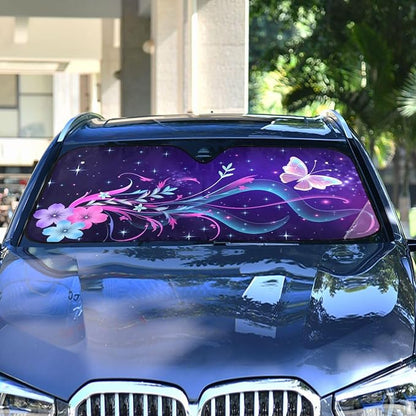 Fantasy Butterfly Flowers Windshield Sun Shade for Car Auto SUV Truck Foldable Front Window Sunshade Sun Visor Protector Block UV Rays Reflect Heat, 55" x 28"