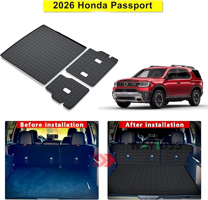 Cargo Mat with Backrest Protection for 2026 Honda Passport,TPE All Weather Protection Cargo Liner with Velcro Rear Seats Backrest car Accessories-Black