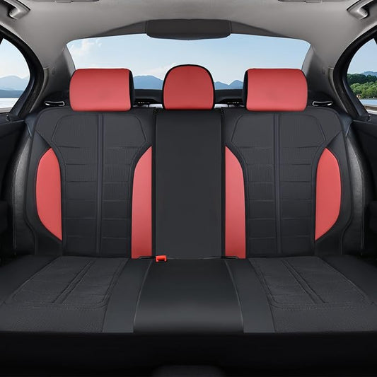 Coverado Seat Cover, Car Seat Cover Rear Seats, 3D Air Mesh Breathable Seat Protectors Sports Carbon Fiber Design Airbag Compatible Comfort Universal for Most Cars, Van,Trucks, SUV, Black&Wine