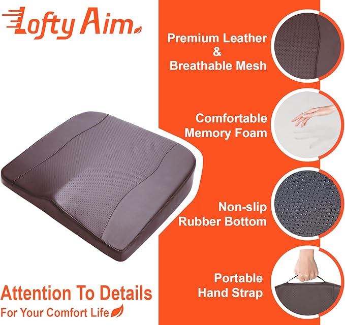 Lofty Aim Car Seat Cushion, Comfort Memory Foam Car Cushions for Driving - Sciatica & Lower Back Pain Relief, Driver Seat Pillow for Auto, Office Chair, Wheelchair - Classic Brown