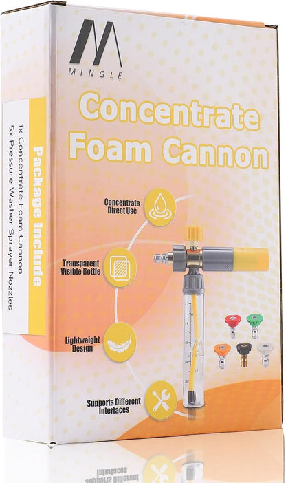M MINGLE Mini Foam Cannon, Pressure Washer Foam Cannon with 5 Nozzle Tips, 1/4" Quick Connect for Car Wash, Patio, Deck Cleaning