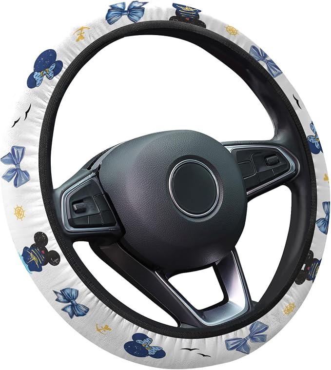 GENANY Cartoon Mouse Steering Wheel Cover, Non Slip Polyester Car Wheel Protector for Car SUV Truck, Universal 15 Inch