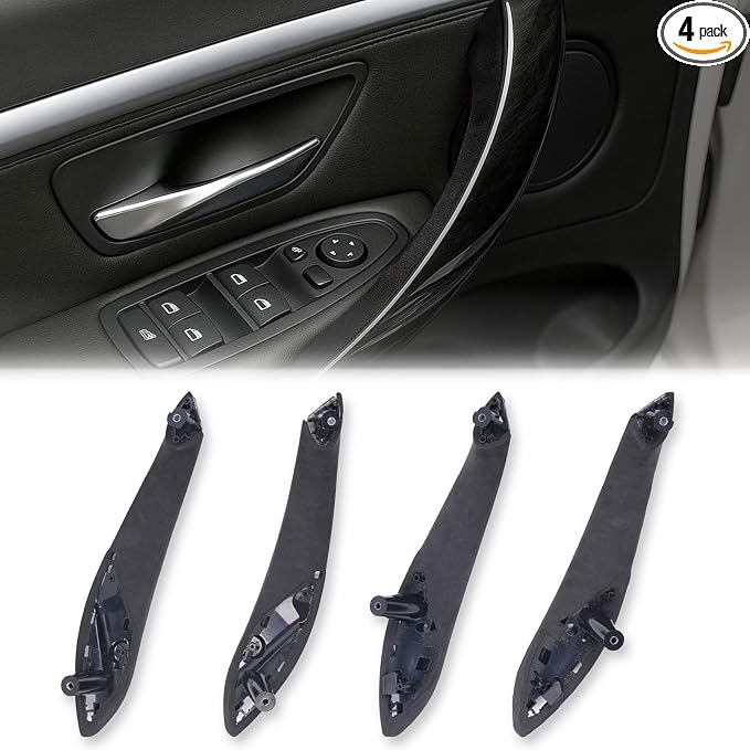 4PCS Premium Suede Inner Door Handle Replacement for BMW 3/4 Series F30 F32 F33 F36 F80 M3 F82 M4 (2012–2019), Front & Rear Set, Anti-Sticky Soft-Touch Interior (Dark Gray)