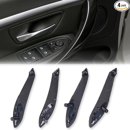 4PCS Premium Suede Inner Door Handle Replacement for BMW 3/4 Series F30 F32 F33 F36 F80 M3 F82 M4 (2012–2019), Front & Rear Set, Anti-Sticky Soft-Touch Interior (Dark Gray)