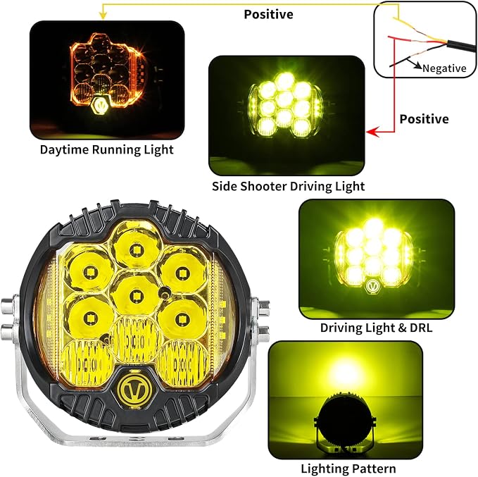 5 Inch 50W Amber Yellow LED Offroad Light, LED Driving Light Round Work Light Spot Flood Combo for Wrangler ATV Trucks SUV Pickup UTV 4x4, F150 - Pack of 1