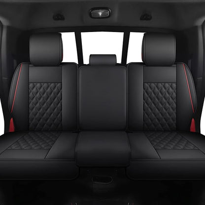 JOJOBAY Car Seat Covers for Dodge Ram,Fit 2009-2025 1500/2500/3500 HD Pick-up Truck,Crew,Regular,Quad,Mega Cab,Waterproof Synthetic Leather Seat Covers(5PCS-Full Set,Black-Red)