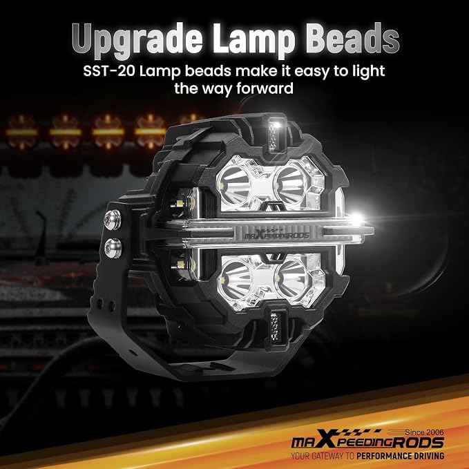 maXpeedingrods 2 Pack 5" LED Off Road Lights 178W 21360LM Round Fog Lights with Amber/White DRL, LED Light Bar 270°Side Shooter for Trucks SUV Pickup ATV Motorcycles, with 4 Black Light Covers