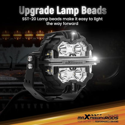 maXpeedingrods 2 Pack 5" LED Off Road Lights 178W 21360LM Round Fog Lights with Amber/White DRL, LED Light Bar 270°Side Shooter for Trucks SUV Pickup ATV Motorcycles, with 4 Black Light Covers