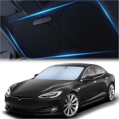 Magnelex Tesla Windshield Sun Shade for Model S 2012-2026 - Reflective Polyester Blocks Heat & Sun, Foldable Car Window Sun Blocker, Mirror Cut-Out, Fade-Resistant Sunshade, Tesla S Accessories