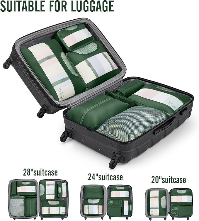 Veken 8 Set Packing Cubes for Travel Essentials,Anti-Wrinkle Buckled Suitcase Organizer for Shoe & Toiletry Bag,Carry On Luggage Bag with 99+ Count Mesh Holes for Airplane & College Dorm Accessories