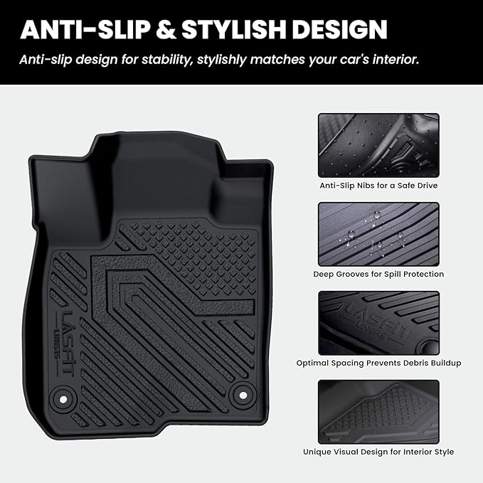 LASFIT Floor Mats for Honda HRV 2016 2017 2018 2019 2020 2021 2022, All Weather TPE Custom Fit HR-V Floor Liner Accessories, 1st & 2nd Row, Black