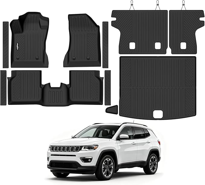Floor Mats for Jeep Compass 2017-2025 2026, Trunk Mat and Backrest Mat & Door Sill Guard All Weather TPE Protector for Jeep Compass Accessories