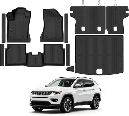 Floor Mats for Jeep Compass 2017-2025 2026, Trunk Mat and Backrest Mat & Door Sill Guard All Weather TPE Protector for Jeep Compass Accessories