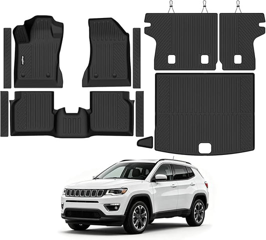 Floor Mats for Jeep Compass 2017-2025 2026, Trunk Mat and Backrest Mat & Door Sill Guard All Weather TPE Protector for Jeep Compass Accessories