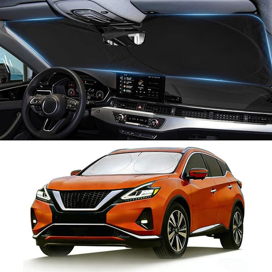 Sun Shade for Murano Windshield Sunshade Custom fit 2015-2024 Nissan Murano Accessories Front Window Cover Retractable Sun Visor Protector Keep Interior Cool UV Blocker