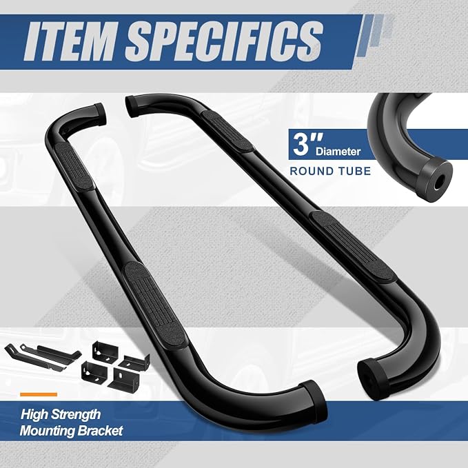 Auto Dynasty 3" Running Boards for 1999-2019 Chevy Silverado GMC Sierra 1500 2500HD 3500HD Extended Cab, Stainless Steel Nerf Bars, Black Powdercoated Non-Slip Side Steps