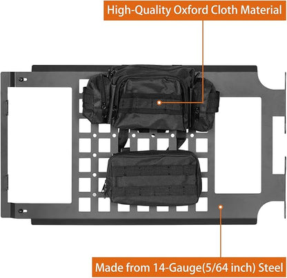 Hooke Road JL Overhead MOLLE Panel Inside Roof Storage Rack for 2018-2026 Jeep Wrangler JL & Gladiator JT 2/4 Doors Hardtop Only, Include 2 MOLLE Pouches Bags