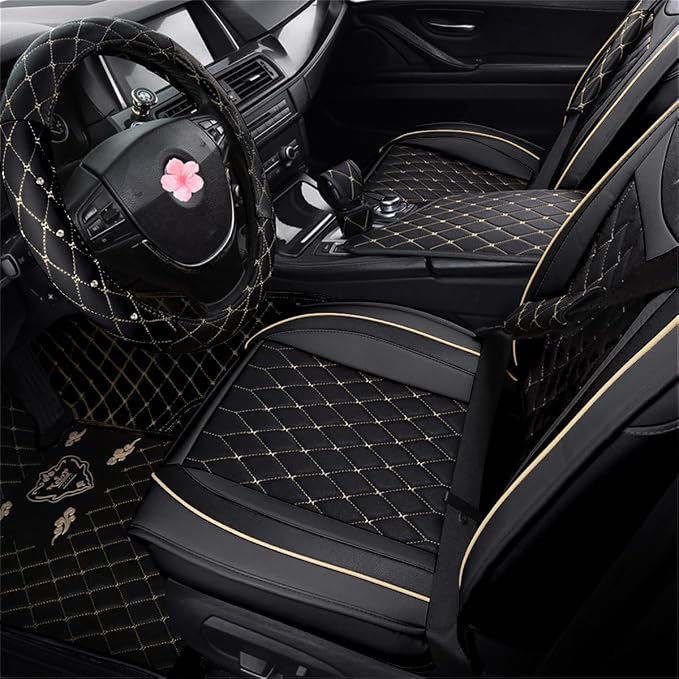 SanQing Car Seat Covers Front Seats, Super Luxurious Heavy Universal Duty Waterproof Leather Automotive Vehicle Cover for Cars SUV Pick-up Truck, Non-Slip Seat Car Accessories (2 PCS Front/Black)