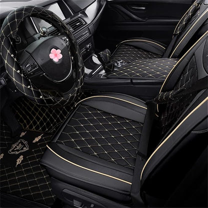 SanQing Car Seat Covers Front Seats, Super Luxurious Heavy Universal Duty Waterproof Leather Automotive Vehicle Cover for Cars SUV Pick-up Truck, Non-Slip Seat Car Accessories (2 PCS Front/Black)