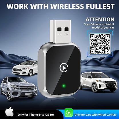 Wireless CarPlay Adapter for iPhone, 5.8GHz WiFi Bluetooth 5.3 Fast Auto Connect Dongle, USB A/C Dual Port Mini Metal Shell, Plug & Play Compatible with Factory Wired CarPlay Cars